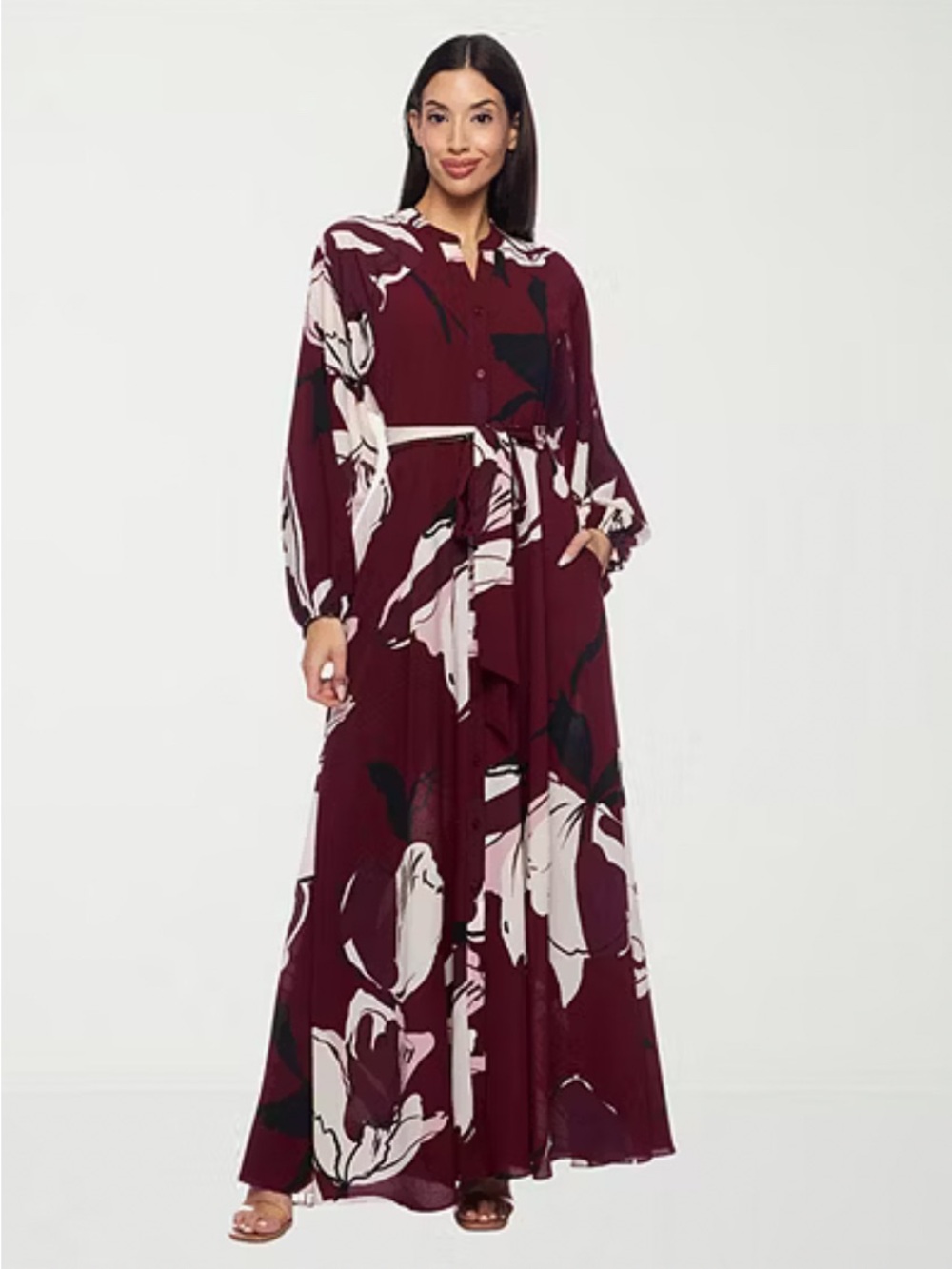 Premier Burgundy Floral Maxi Shirt Dress